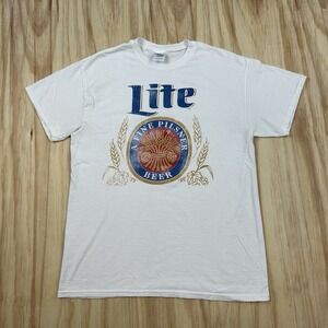 Vintage Y2K Miller Lite T-Shirt Men's White Size Medium White Logo